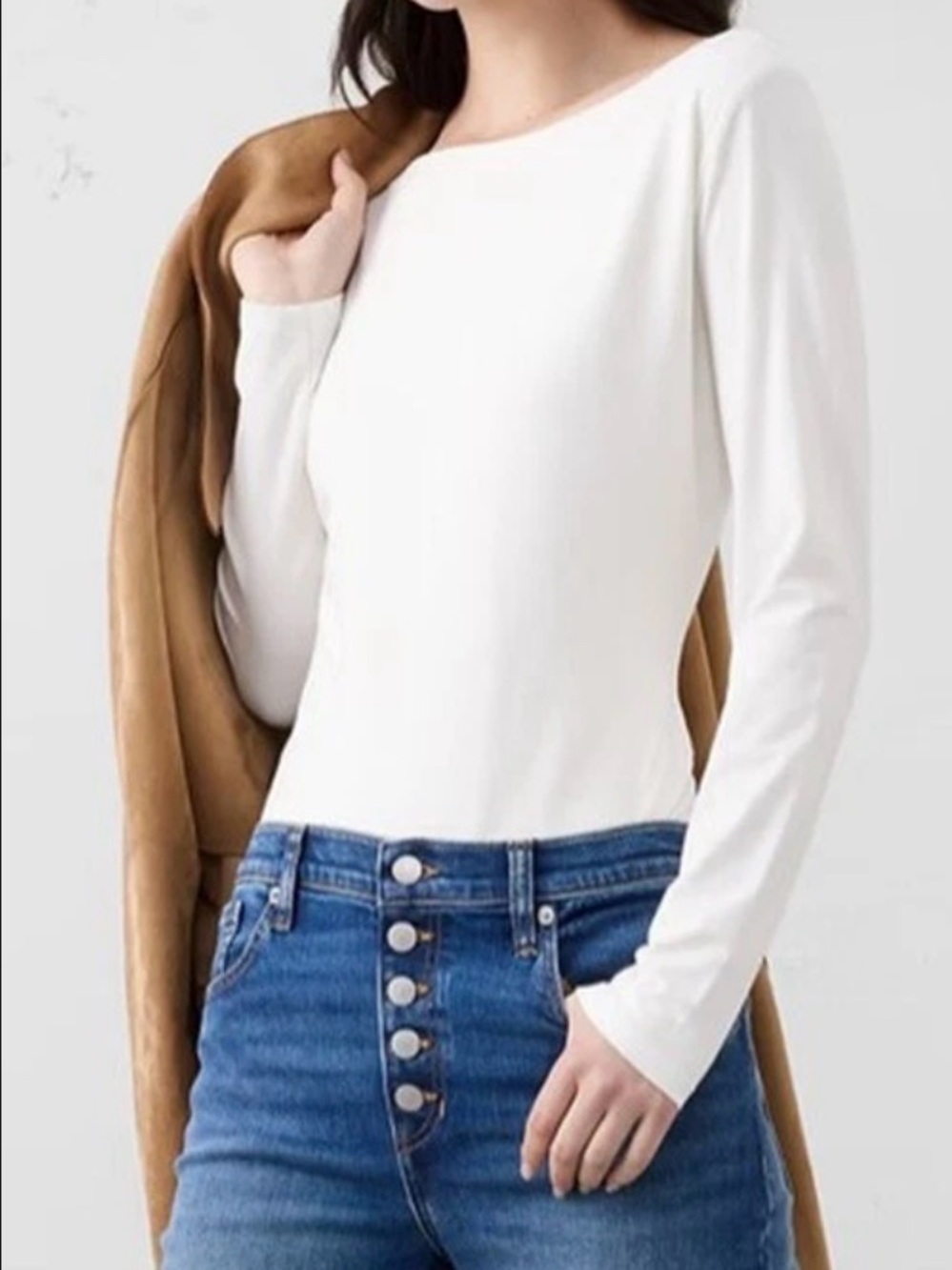 Banana Republic White Long-Sleeve Crewneck Top
